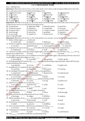 Bài tập trắc nghiệm Tiếng Anh 12 - Unit 8 The world of work - Đỗ Bình